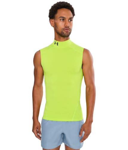 Under Armour Mens, HeatGear Armour Compression Mock Sleeveless, Green Citrine-Black, X-Large