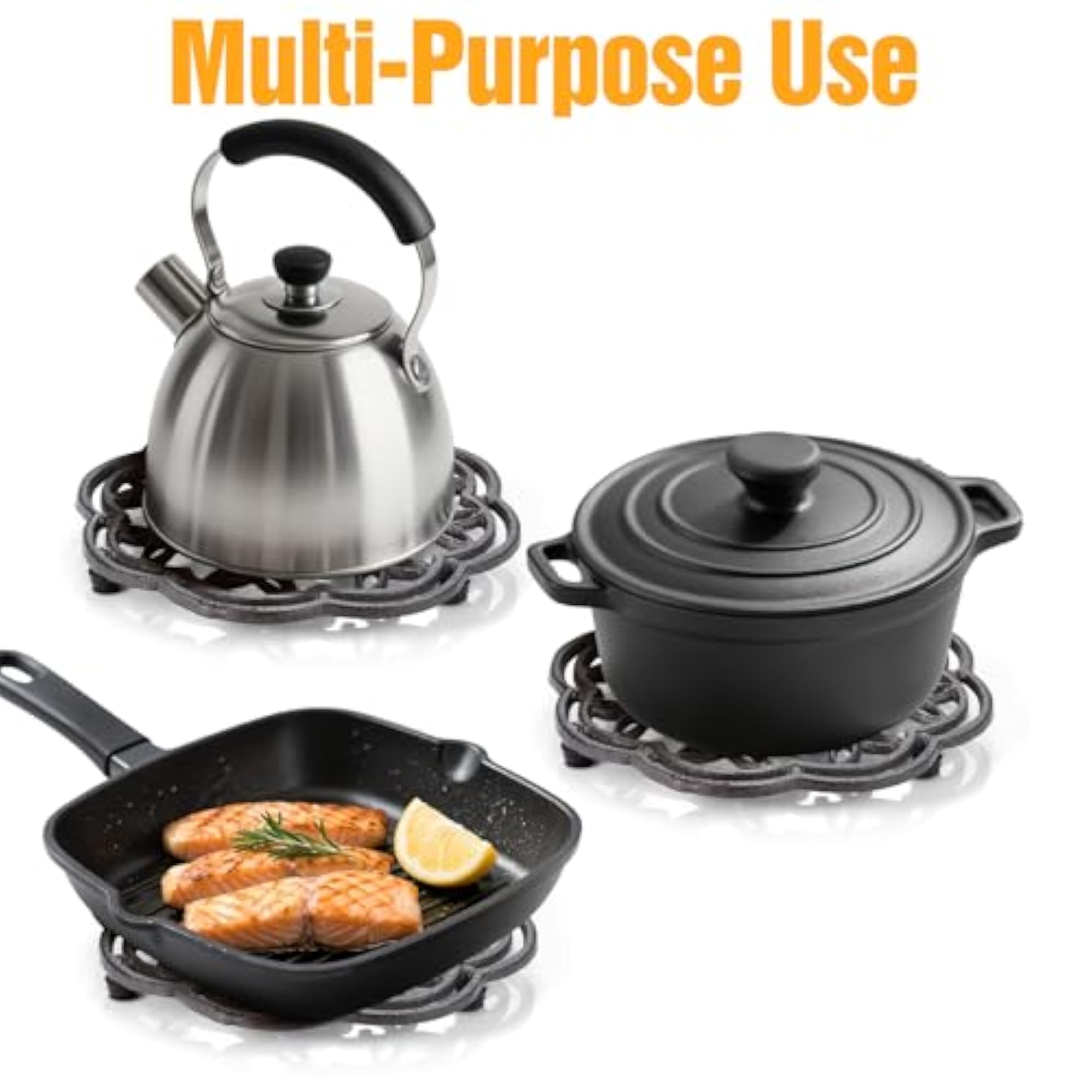 3 Pack Cast Iron Trivet, Heavy Duty Rustproof