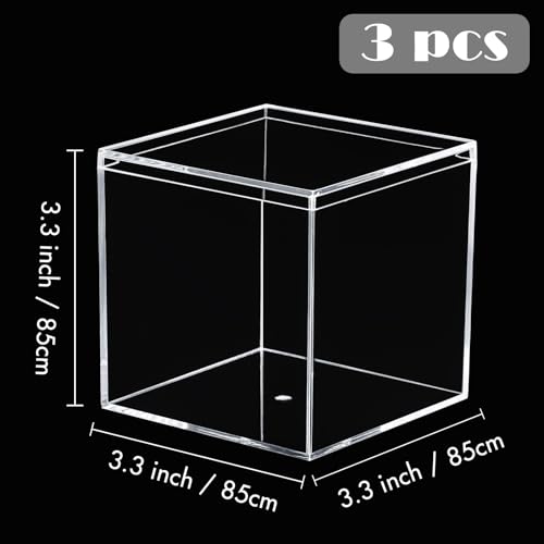 Kamehame Acrylic Boxes for Display 3 Pack Clear Plastic Square Cube, 3.3x3.3x3.3Inch/85x85x85mm Small Acrylic Box with Lid, Candy Pill and Tiny Jewelry Storage Boxes Organize Containers by Kamehame - Used condition - Image 5
