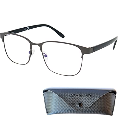 Mini Brille Gafas de Lectura Vintage con Cristales Grandes, Montura de Acero Inoxidable (Grafito), Funda incluye, Gafas Para Leer Hombre y Mujer +2.5 Dioptrías