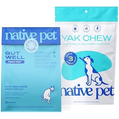 Native Pet Gut & Gnaw Bundle: 60 Scoops GutWell Power Poop - Digestive Enzymes & Fiber for Dogs & 3 Medium Yak Cheese Himalayan Dog Chews - Long Lasting Dental Sticks