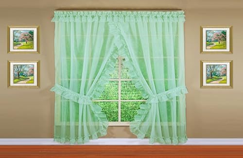 Image of Today's Curtain, Emelia Priscilla Sheer Pair 96 inch W x 84 inch L, Sage, 5-Piece-Set