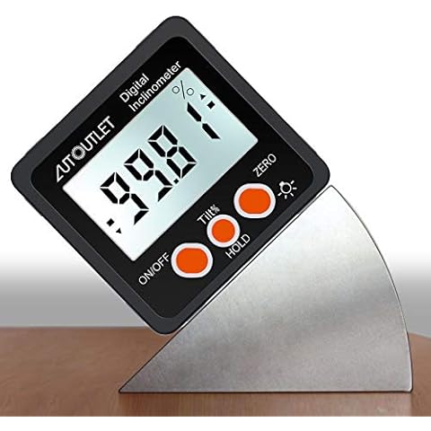 AUTOUTLET Inclinómetro Digital Protractor 4 * 90 ° con Base Magnética y Retroiluminación Cover