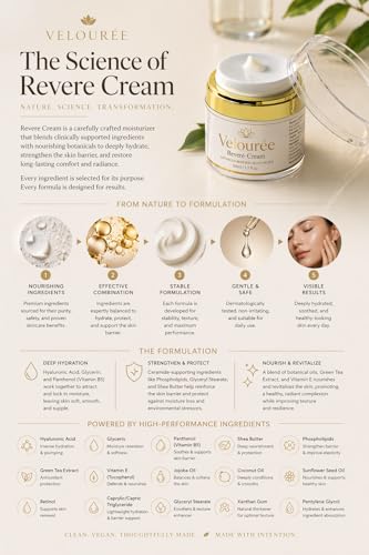 Velourée Reveré Advanced Renewal Moisturizer, Hydrating Face Cream with Hyaluronic Acid, Panthenol & Shea Butter, Barrier Repair & Radiance, 50 ml