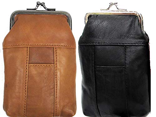 Snap Top Genuine Soft Leather Cigarette Case Sold by 2pc Set Black+ Brown