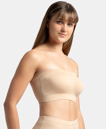 Image of Jockey 1545 Women's Wirefree Padded Micro Touch Nylon Elastane Stretch Full Coverage Bandeau Bra with Removeable Pads and Detachable Transparent Straps