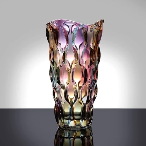 Glas Blume Vase, 24cm hohe Moderne Minimalistische Glasvase Mordische Kristall Dekorative Handgemachte Blumenarrangement für Home Office Dekor, Geschenk für Hochzeit Housewarming feiern (Lila-1) Glas Blume Vase, 24cm hohe Moderne Minimalistische Glasvase Mordische Kristall Dekorative Handgemachte Blumenarrangement für Home Office Dekor, Geschenk für Hochzeit Housewarming feiern (Lila-1)