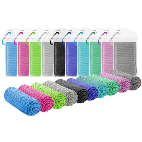 Amgico 10 Pack Cooling Towel(40"x12") for Neck and face, Ice Towel, Soft Breathable Towels, Cooling Rags for Yoga, Sport, Running, Workout, Gym, Camping, Fitness, Workout & More