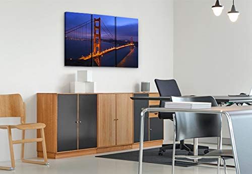 San Francisco Wall Art Decor - 3 Piece Set, Decorative Framed Golden Gate Bridge Canvas Art Multi Panel Split Prints For Living Room, Kitchen, Bedroom, Office & Home Decor Gift #TOP6