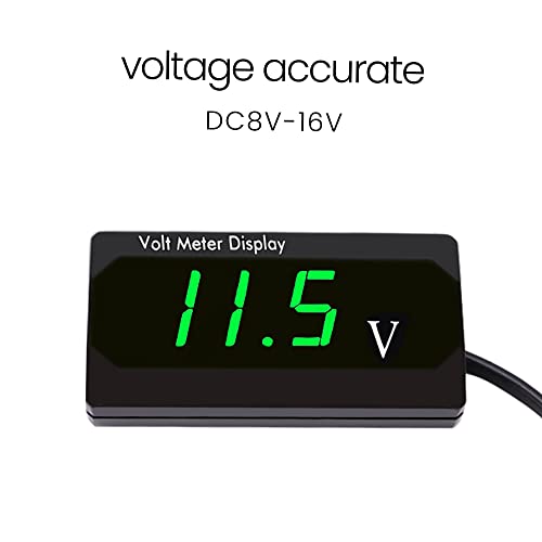 YIXISI DC 12V Wasserdichtes Auto Voltmeter mit LED Digital Anzeige, Spannungsmessgerät mit Klemmen, Mini LED Spannungsprüfer für Boot Fahrzeug Motorrad LKW ATV UTV, Grün
