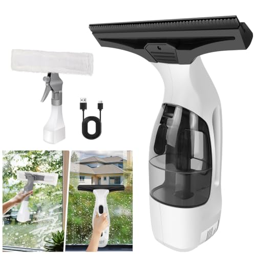 Image of Cordless Window Vac Cleaner Condensation Vacuum Rechargeable Streak-Free Window Washer with 300ml Spray Bottle, 280mm Soft Squeegee Head and 240mm Microfibre Cloth
