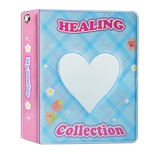 Ho.Volta 80 Pockets 3 Inch Mini Photo Album, Kpop Photocard Holder Book, Love Heart Hollow Photocard Id Holder, Mini Kpop for Fujifilm Instax Camera (Blue)