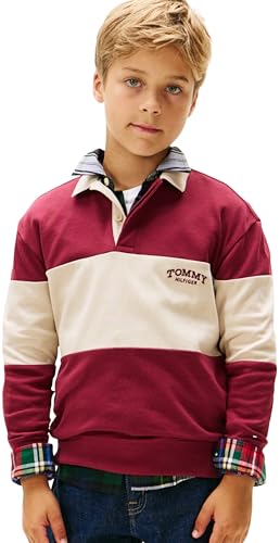 Tommy Hilfiger Boy's Colourblock Polo LS KB0KB10047 L/S Polo, Beige (Gulf Sand Colourblock), 12 Years