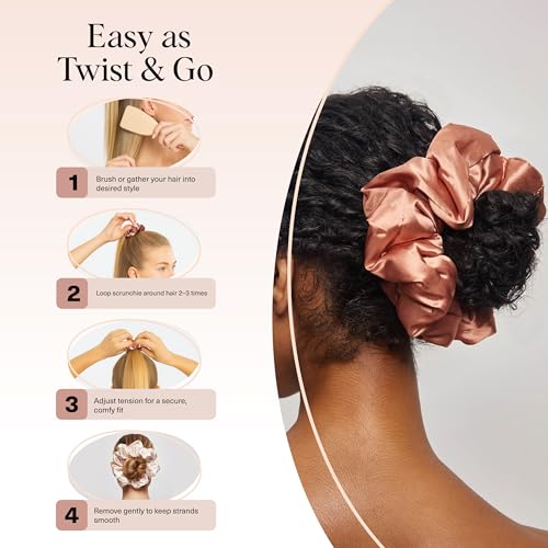 Image of Kitsch & Disney Satin Scrunchies for Women - No Crease Hair Ties for Girls | Big Scrunchies with All Hair Types and Textures, Perfect for Day or Night | Ideal Gifts for Women - 2 Pcs, Desert Crown