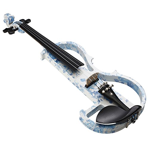 Kinglos DSG1201 4/4 White Blue Flowers Colored Solid Wood Advanced Electric/Silent Violin Kit thumb #2
