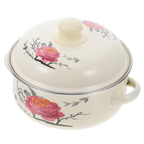 Marmite haute en émail retro VOSAREA casserole cuisson gaz avec couvercle - 2