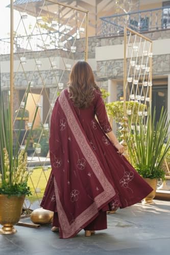 Image of ANNI Designer Women's Viscose Blend Umbrella Style Printed Kurta Palazzo with Dupatta | Elegant Kurta Set for Women | Stylish Palazzos & Dupatta Set | Ethnic Wear for Women