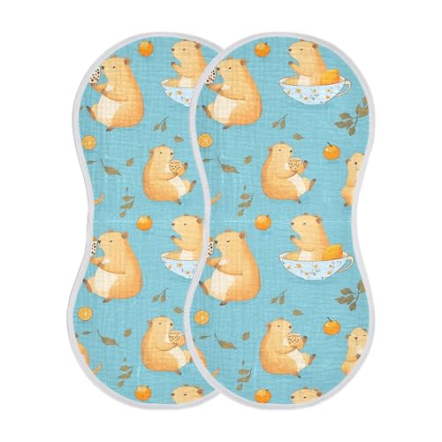 Cute Capybara and Orange Baby Burp Cloths, Cotton Soft Absorbent Burp Cloth, Baby Bib Cloths Spit Up Rags for Newborn Boys Girls, 2 Pack, 22”x11”2