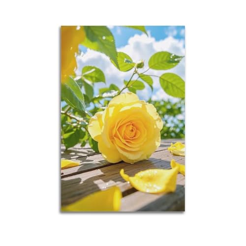 Poster mural roses jaunes ZHOUKEG 60x90 cm moderne à suspendre pour salon