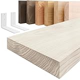 LAMO Manufaktur Estantería de Pared con Soportes Blancos en Forma de L | Estantería pequeña Madera 50cm para baño, Borde: Recto | Madera Maciza