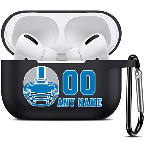 VNGDA Custom Name & Number Art Design Football Helmet Case,Compatible with Airpods Pro 2nd/1st and 3rd Generation,Soft Silicone Protective Case with Keychain(Detroit)