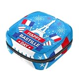 Blue Happy Bastille Day 14 Luglio Primo Periodo Kit per Ragazze, Salvaslip Tampon Borsa mestruale, Supporto per assorbenti con cerniera, organizer per tovaglioli sanitari