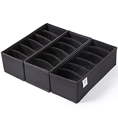 Qozary 3 Pack Sock Underwear Drawer Organizer Dividers, Collapsible Cabinet Closet Storage Boxes for Clothes, Socks, Lingerie, Underwear, Tie, Belt, Baby, Bedroom