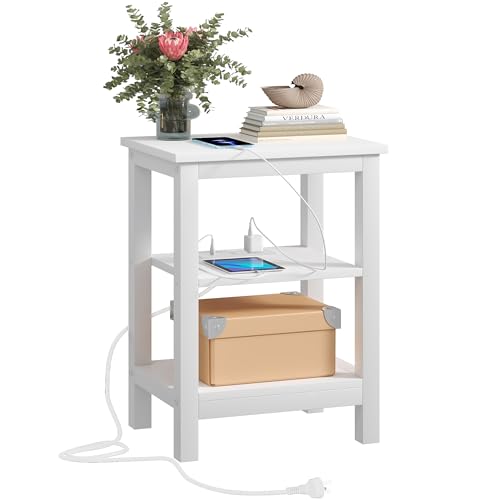 Image of VECELO Modern Nightstands with Charging Station,Side End Table Night Stand with Storage Shelf for Small Spaces, Bedroom,Living Room