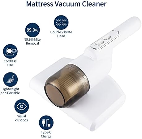 foreverLily Mini Handheld UV Vacuum Cleaner, Portable Wireless Bed Mattress Dust Mite Cleaner Household Dust Mite Removal Instrument with Hepa Filtration for Mattress, Pillow, Sofa and Carpet