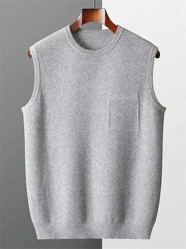 UIOKLMJH Men's Fall Winter Crew Neck Sleeveless Knitted Pullover Basic Casual Warm Solid Merino Wool Sweater Vest2