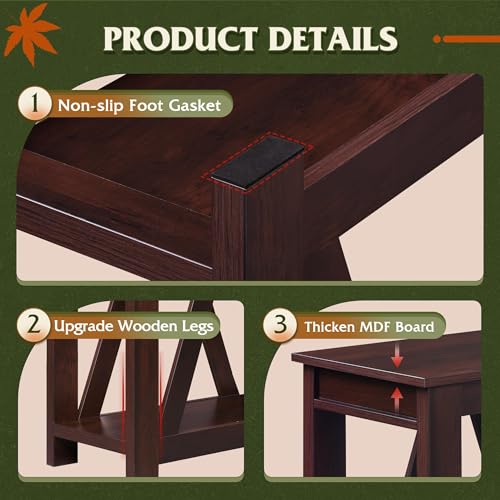 Image of WLIVE End Tables Living Room Set of 2 with Charging Station, Sofa Side Tables with Open Storage Shelf, Slim Farmhouse End Table Sets, Espresso