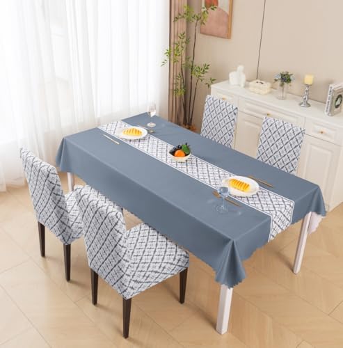 Image of HOMETHREADS Stretchable Elastic Jacquard Chair Seat Cover and Waterproof Dining Table Cover | Removable,Washable & Durable Chair Protector |for Dining Room (F Grey, 6Chairs+1Table Cover (150X220))