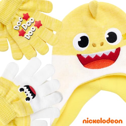 Image of Nickelodeon Boys' Baby Shark Winter Hat and 2 Pairs of Mitten Set (Toddler)