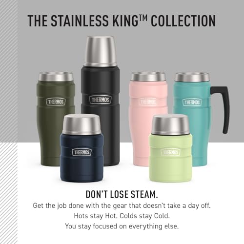 Image of THERMOS Stainless King Vacuum-Insulated Food Jar with Spoon, 16 Ounce, Matte Green
