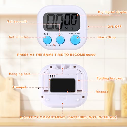 12 Pack Digital Kitchen Timers, Magnetic Countdown Timer with Loud Alarm - Image 5
