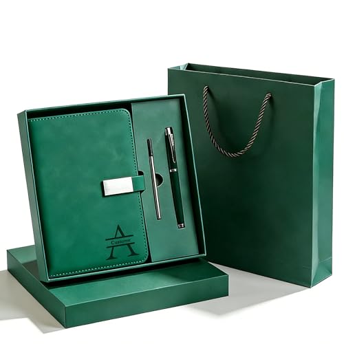 CRME Personalized Journaling Notebooks and Pen & Gift Box with Customizable Your Logo/Text/Name Business Notebook Gifts for Teachers & Boss Gifts for Women Leather Bound Journal as School,Work,Office