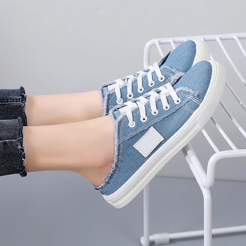 Canvas Mules Slip on Sneaker Fashion Comfortable Solid Slippers Casual Shoes Backless Fringed Hem Denim Autumn Style Spring Sports Preppy Flat Students New Retro Pull-on Sneakers Loafers2