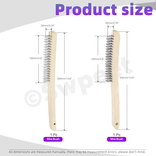 Swpeet Wire 2Pcs 13.8 Zoll Edelstahl Drahtbürste mit langem gebogenem Buchenholzgriff, Hochleistungsdraht Kratzbürste Rost Scheuerbürste für Rost, Farbe Scheuerbürste mit Tiefenreinigung