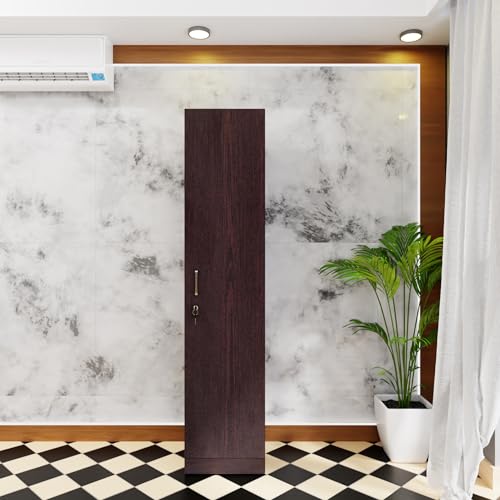 Image of VIKI Wardrobe | Wooden Almirah for Clothes,Door for Bedroom, 1 Door Wardrobe with Doors (Dark Wenge - 40D x 40W x 180H) | 1 Year Warranty | DIY