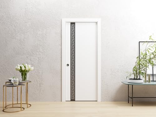 Image of Sartodoors Interior Door 3330 Slab White with Frosted Glass Solid Wood with Honeycomb core Modern Design 42 x 80 in