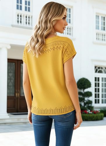 Image of SAUKOLE Women's Sweater Vest Casual V Neck Cap Sleeve Knit Pullover Tops | 2026 Spring Clothes, Soft Knit Shirts, Short Sleeves T-shirts, Tunic Blouses, Sweater Tank Tops