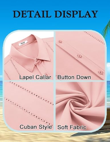 Image of COOFANDY Mens Cuban Guayabera Shirt Short Sleeve Button Down Shirts Summer Beach Vacation Shirts