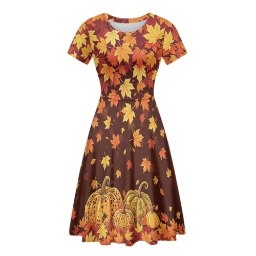 Image of HUGS IDEA Womens Puffy Swing Midi Dress Round Neck Short Sleeve Party A-Line Dresses
