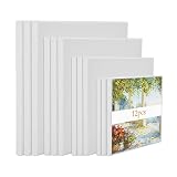 LAITER 12 Pcs Toiles Pré-étirée à Peindre Canvas Toile Peinture en Lin Châssis Vierge Encadré 10x10/ 15x15/ 20x20/ 25x25cm Toile Tendue à Dessin pour Huile Acrylique Gouache
