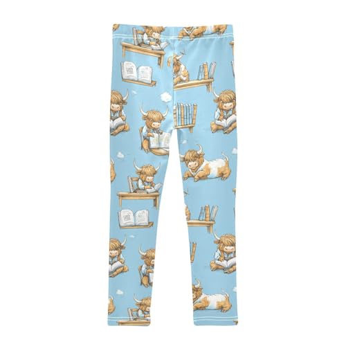 Highland Cattle Reading Book Girls Leggings Soft Stretch Workout Yoga Dance Pants for Kids Casual Tights2