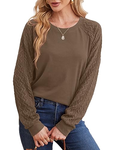 Saloogoe Fall Sweaters For Women 2024 Trendy Long Sleeve Tunic Tops Dressy Loose Fit Coffee M thumb #2
