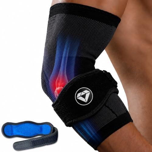 PlayActive Elbow Brace for Tendonitis and Tennis Elbow with Compression Sleeve - Best Tennis & Golfer's Elbow Strap Band with Compression Pad - Relieves Forearm Pain