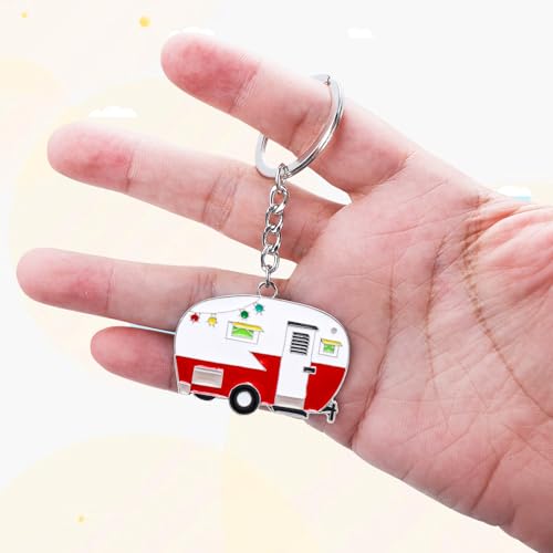 Image of Grevosea 2 Pack Camper Keychain, Happy RV Camper Keyring Camper Accessories for Men WomenTravel Trailers Retro Camping