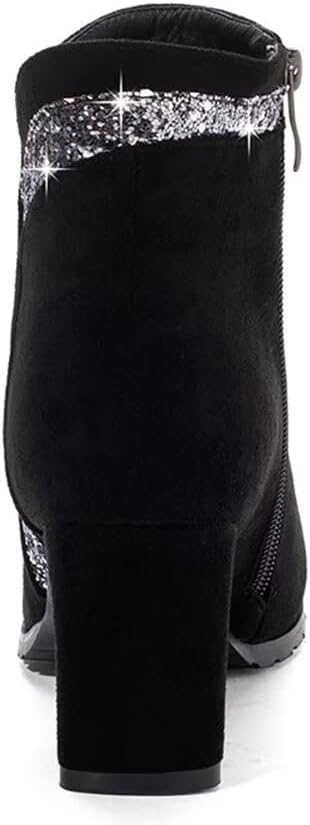 gongxifacai Woman Fashion Block Chunky Heel Ankle Booties Round Toe Side Zipper Dress Boots