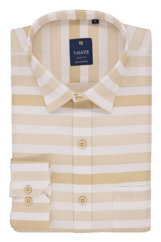 Image of 7-DAYS Men's Premium Striped Shirt - 100% Cotton, Tailored Fit (Between Slim & Regular), Full Sleeve, with Pocket - Smart Office & Casual Look
